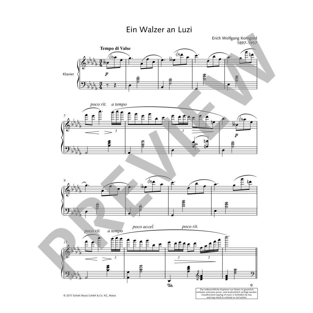 Erich Wolfgang Korngold -Ein Walzer an Luzi Piano Sheet Music