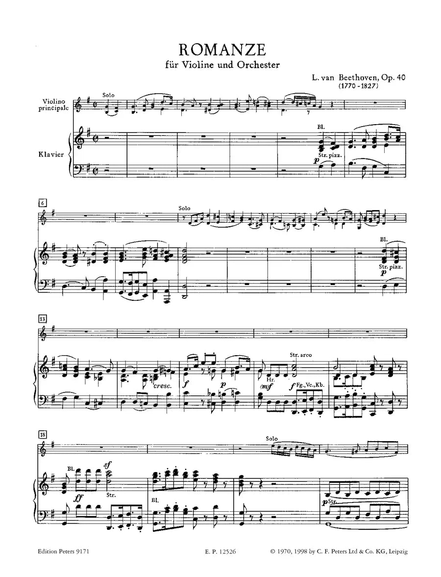 Beethoven Romances Op. 40 (G); Op. 50 (F) Violin with Piano Book