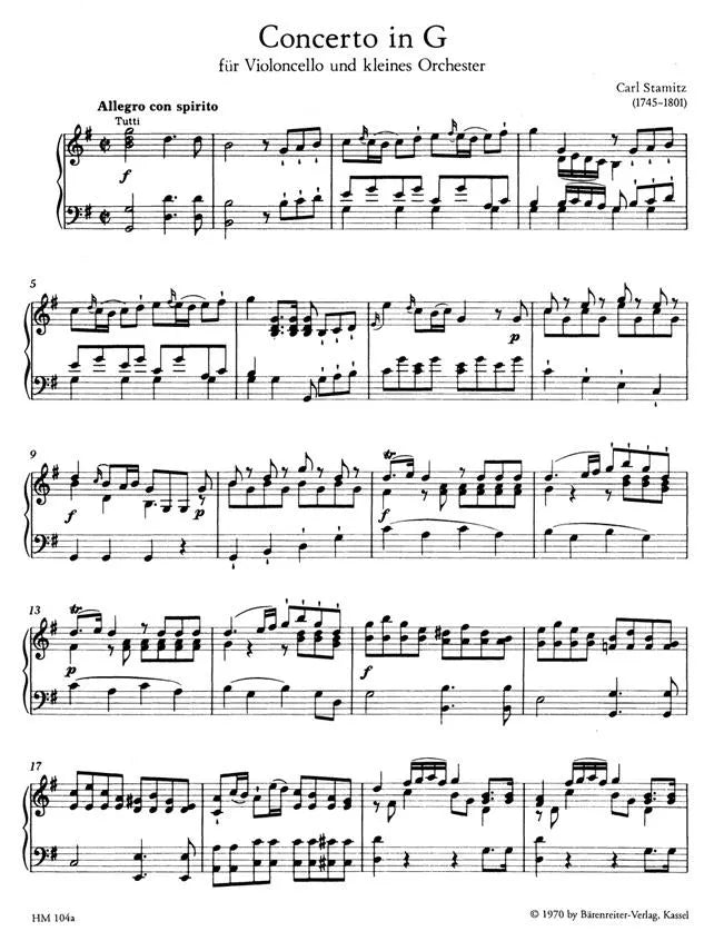 Carl Stamitz - Cello Concerto No 1 in G Major Cello with Piano Accompaniment