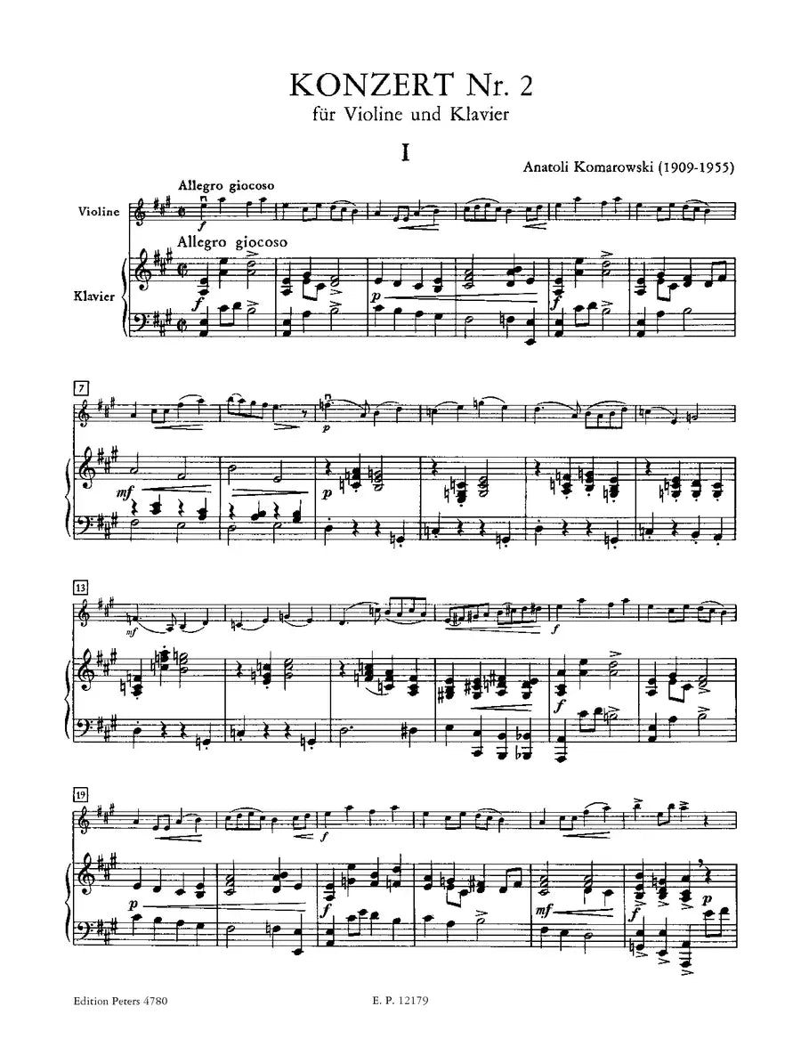 Komarovsky - Concerto No 2 A Violin with Piano Accompaniment Book