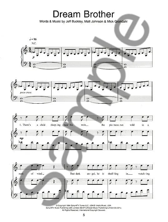 Jeff Buckley - Arranged For Piano Book