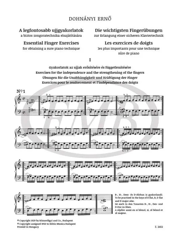 Ernst von Dohnanyi- Essential Finger Exercises Piano Book