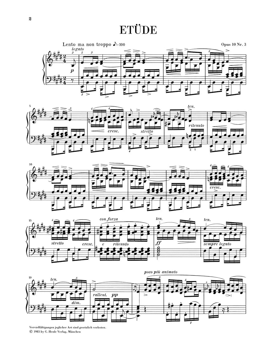 Frederic Chopin - Etude Op 10 No 3 Piano Book (Urtext Edition)