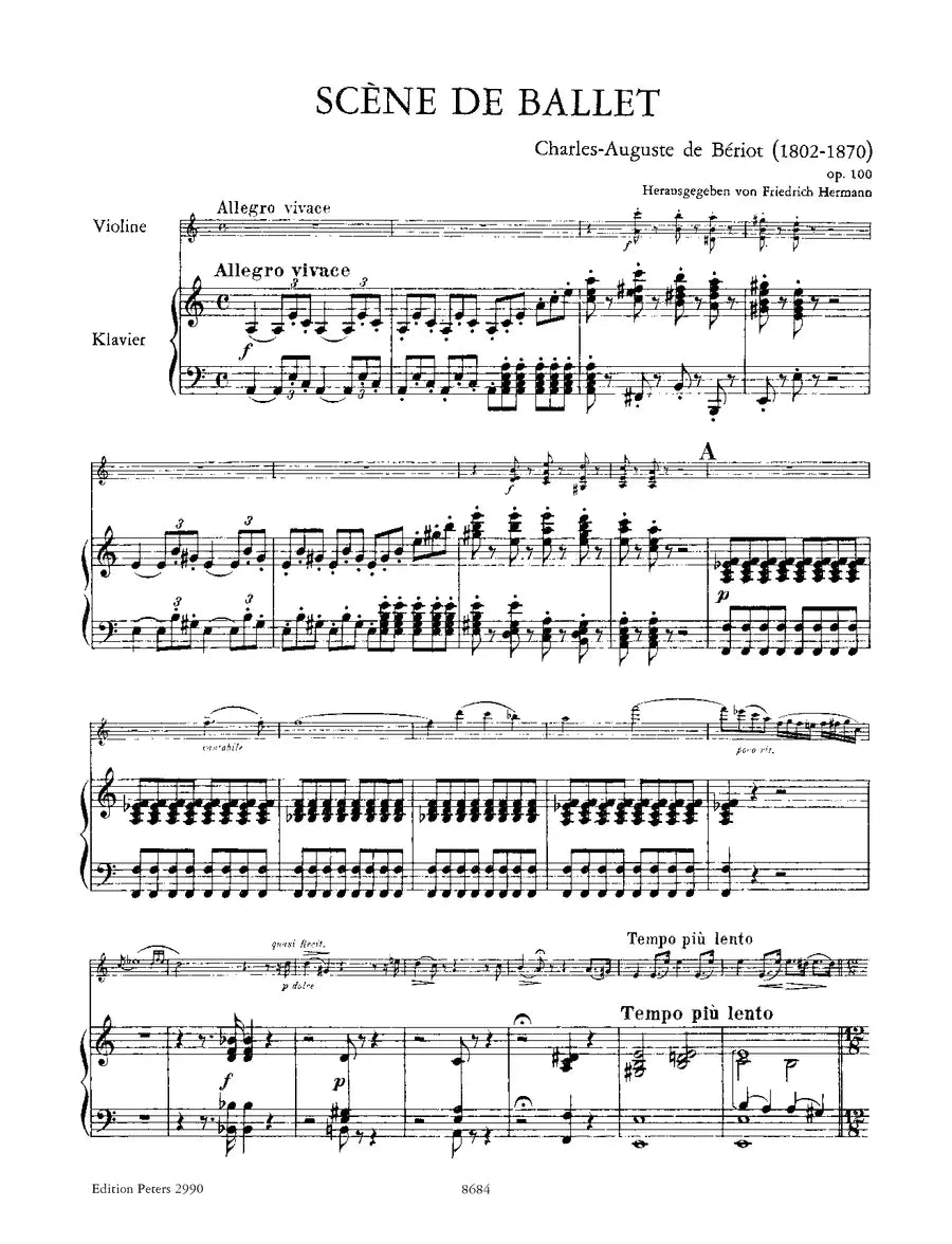 Charles-August de Beriot  - Scene de Ballet Op. 100 for Violin and Piano Book