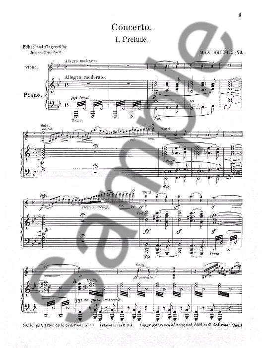 Bruch - Concerto G Min Op 26 Violin/Piano Book