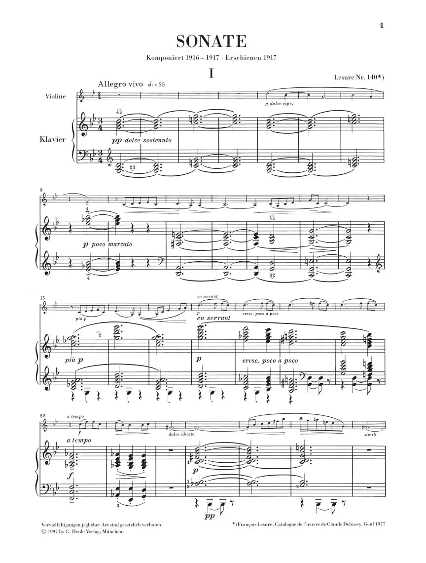 Debussy - Sonata G Minor Violin with Piano Accompaniment Book (Urtext Edition)