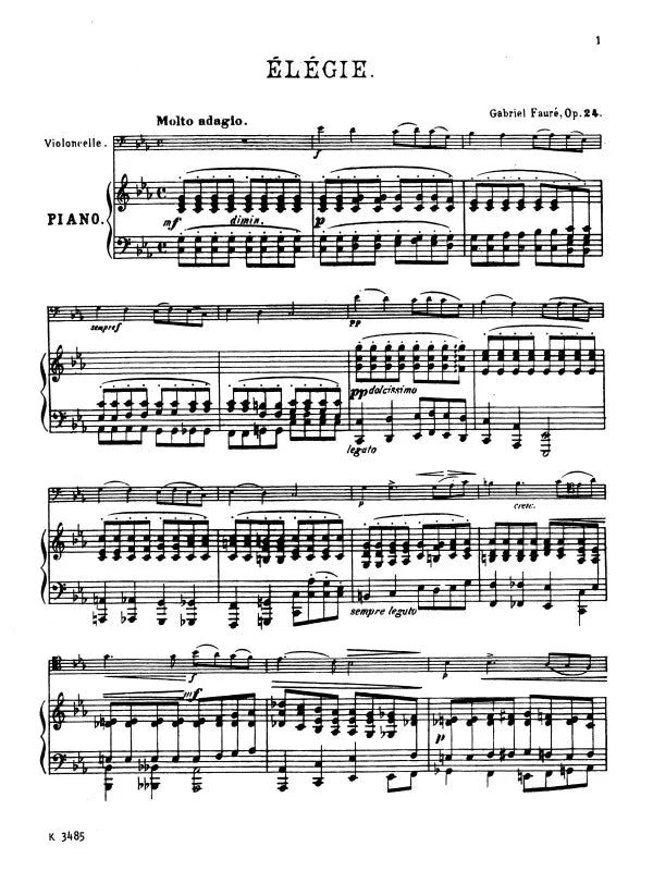 Gabriel Faure - Elegie Op 24 for Cello or Violin and Piano Sheet Music