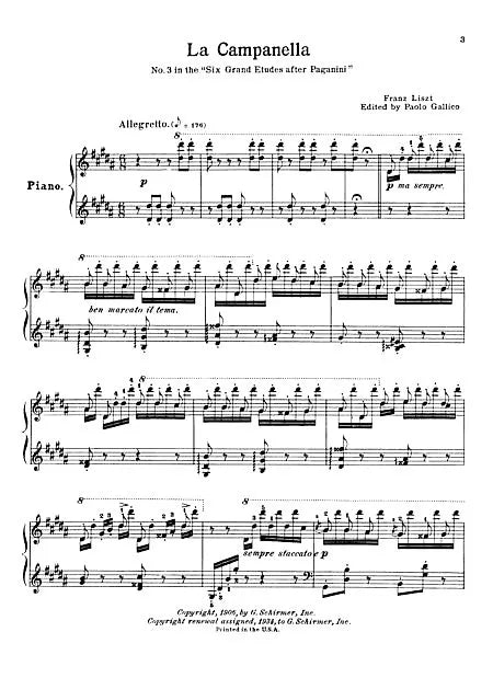 Liszt - La Campanella For Piano Sheet Music