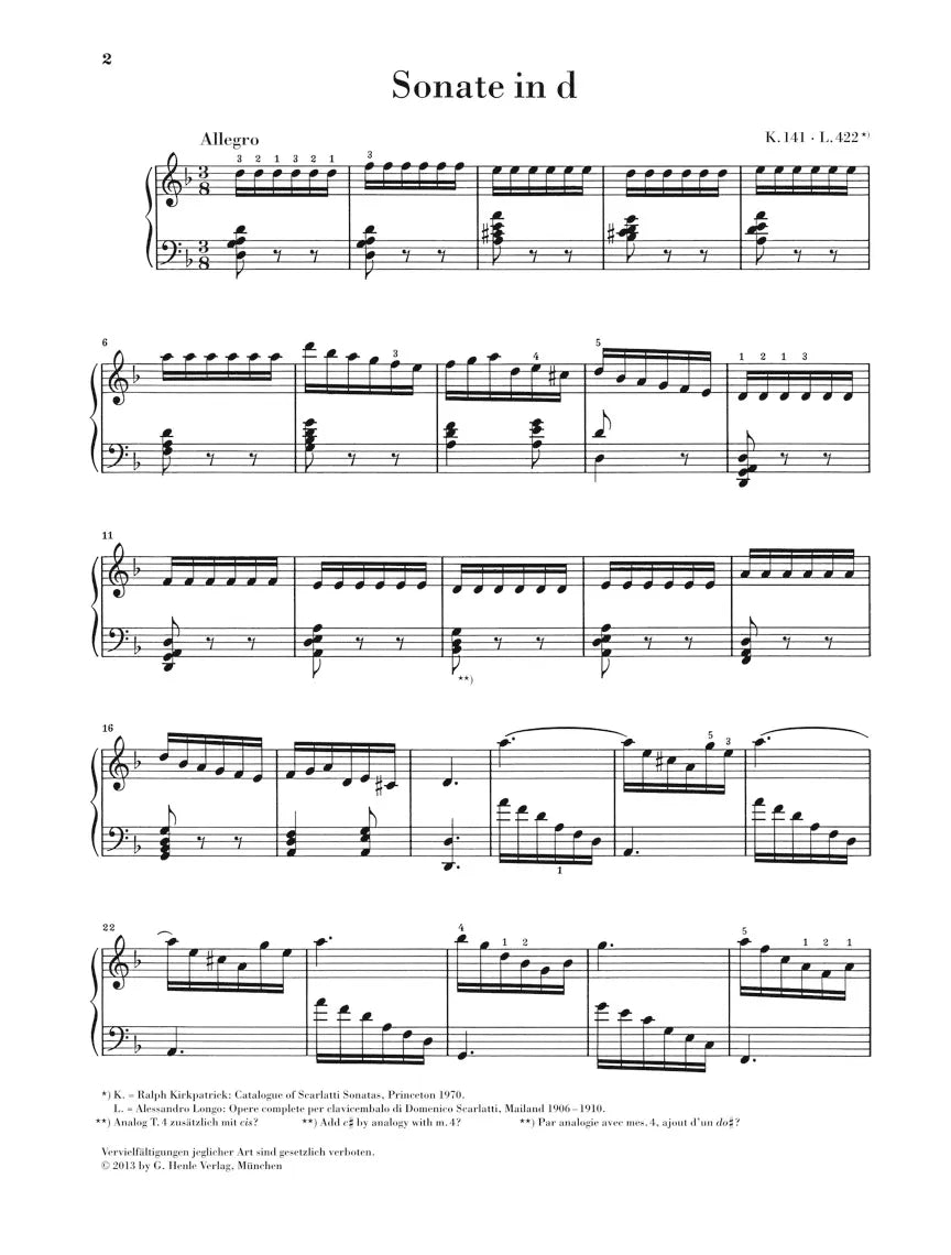 Scarlatti - Sonata In D Minor (Toccata) K 141 L422 Piano Book