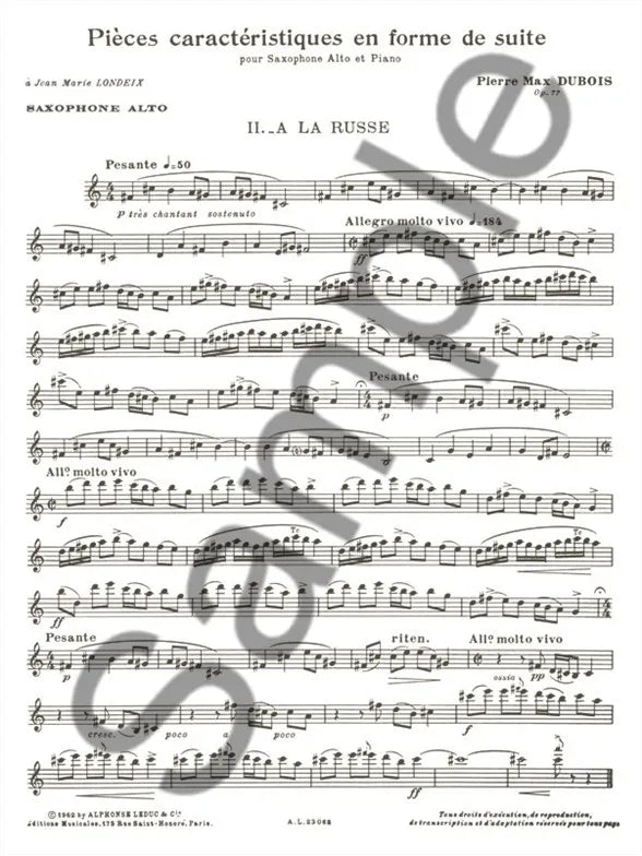 Pierre Max Dubois - Pieces Characteristiques Op 77 No 2 Alto Saxophone with Piano
