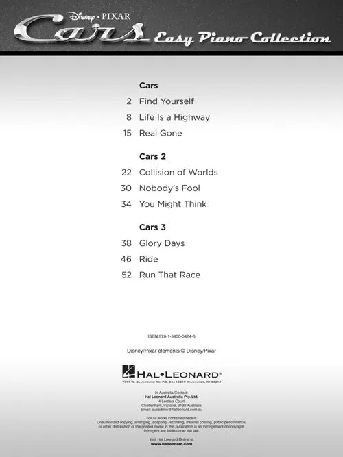 Cars - Easy Piano Collection