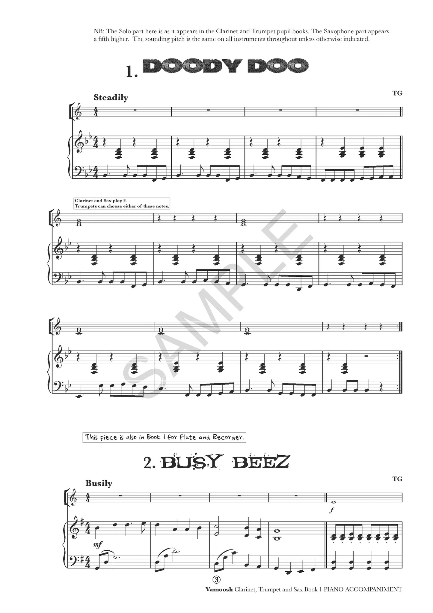 Thomas Gregory - Vamoosh Clarinet, Trumpet & Sax Piano Accompaniment Book 1