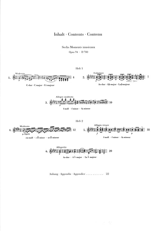 Schubert - Moments Musical Op 94 D 780 Piano Urtext Book