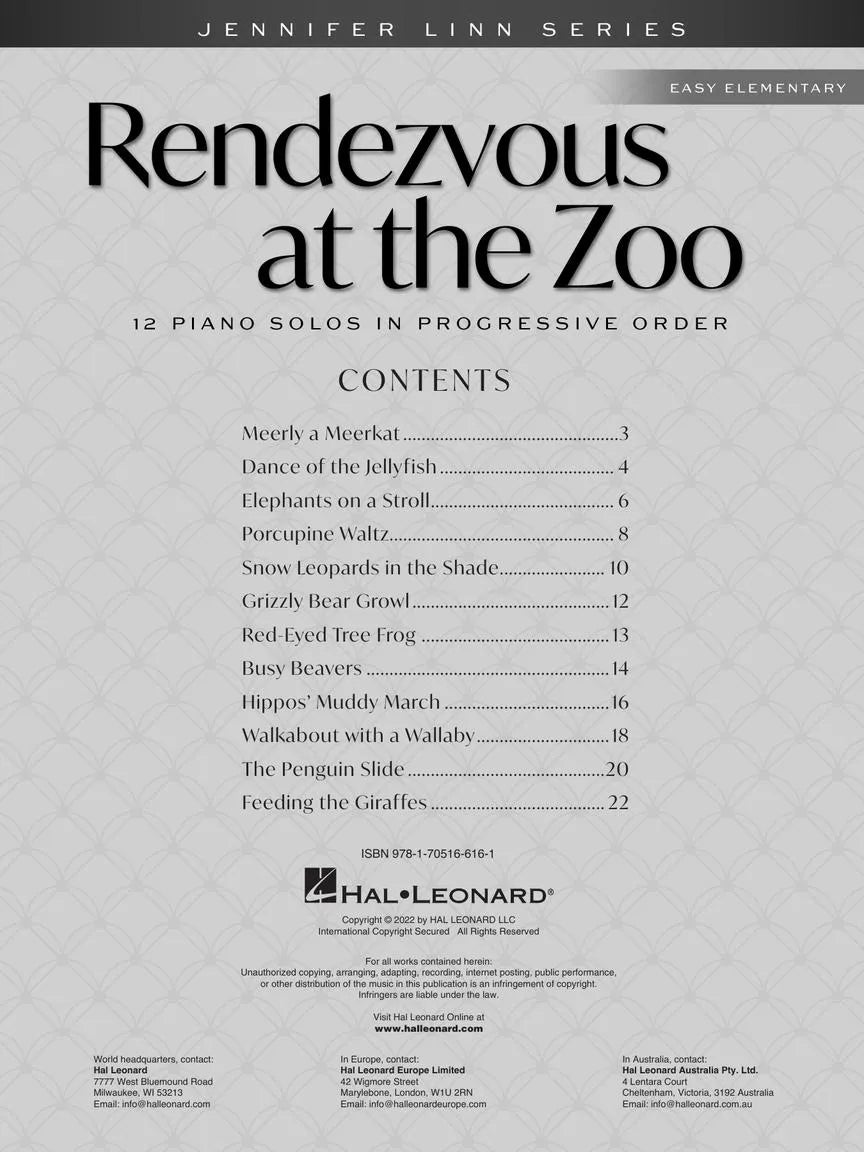 Rendezvous At The Zoo Book - 12 Easy Elementary Piano Solos In Progressive Order