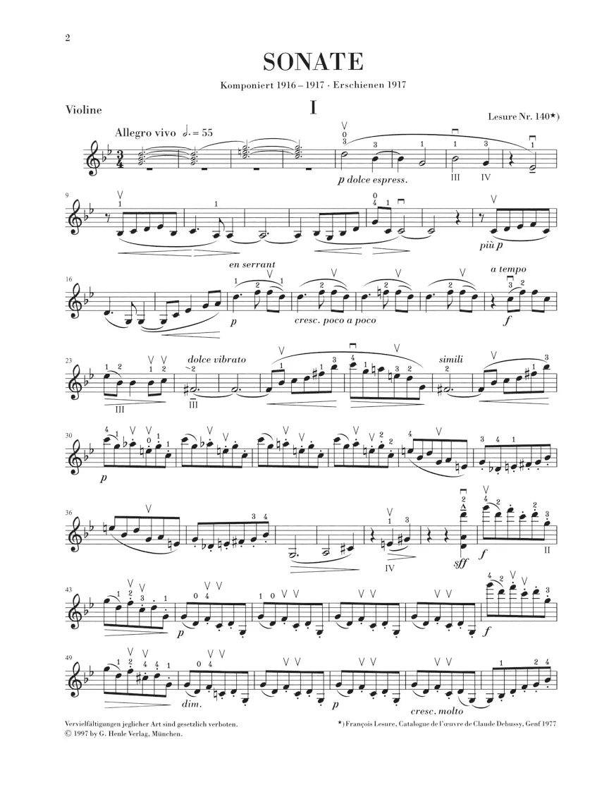 Debussy - Sonata G Minor Violin with Piano Accompaniment Book (Urtext Edition)