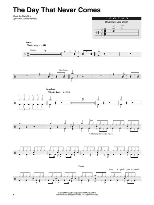 Metallica 1991-2016 Drum Play Along Volume 48 Book/Ola