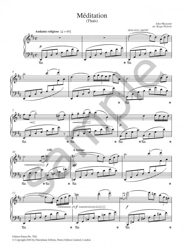 Massenet - Meditation From Thais For Piano Solo Book