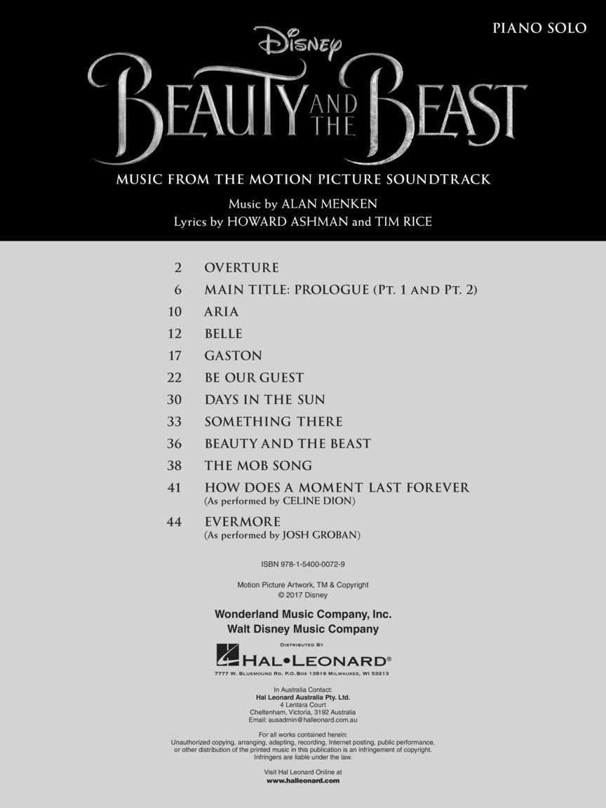 Beauty And The Beast - Piano Solo Songbook