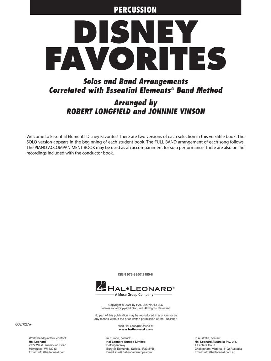 Essential Elements Disney Favorites - Percussion Book/Ola