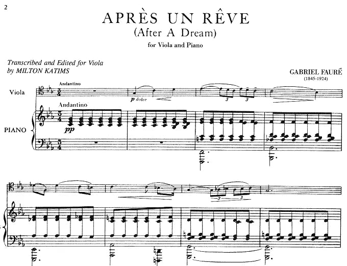 Faure Gabriel - Apres Un Reve for Viola and Piano Book