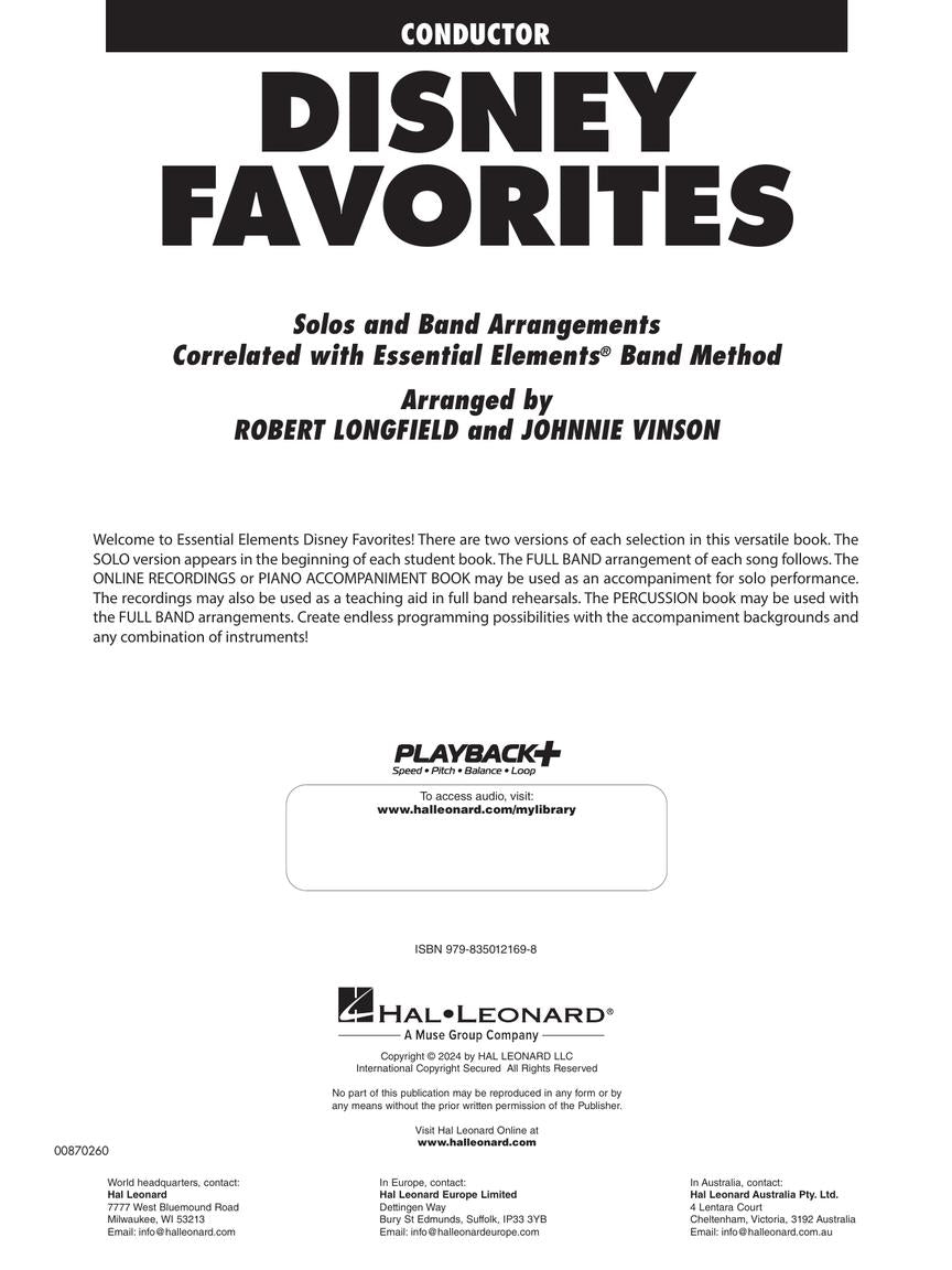 Essential Elements Disney Favorites - Conductors Book/Ola