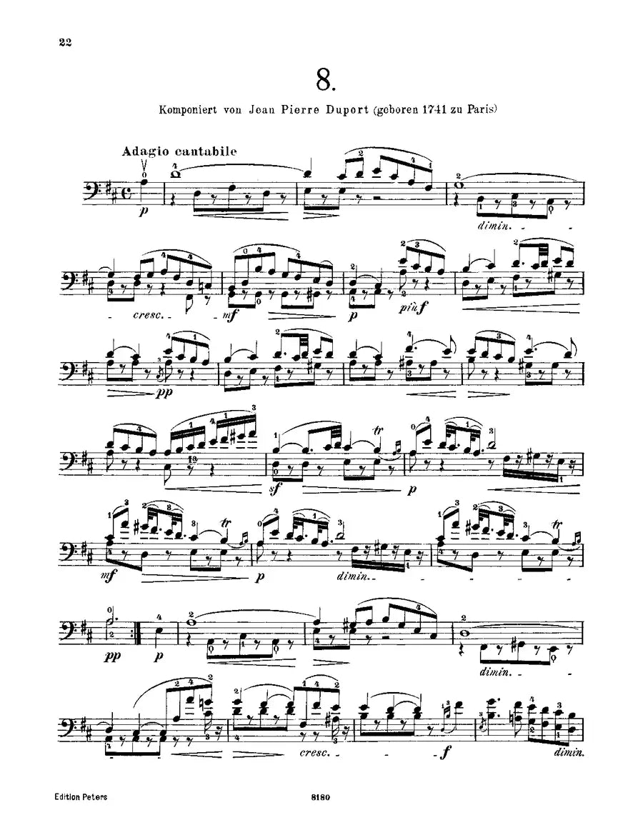 Duport - 21 Studies For Cello Solo Book