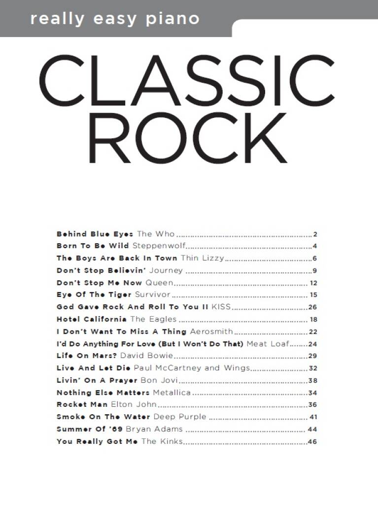 Classic Rock - Really Easy Piano Book (20 Classic Rock Hits)