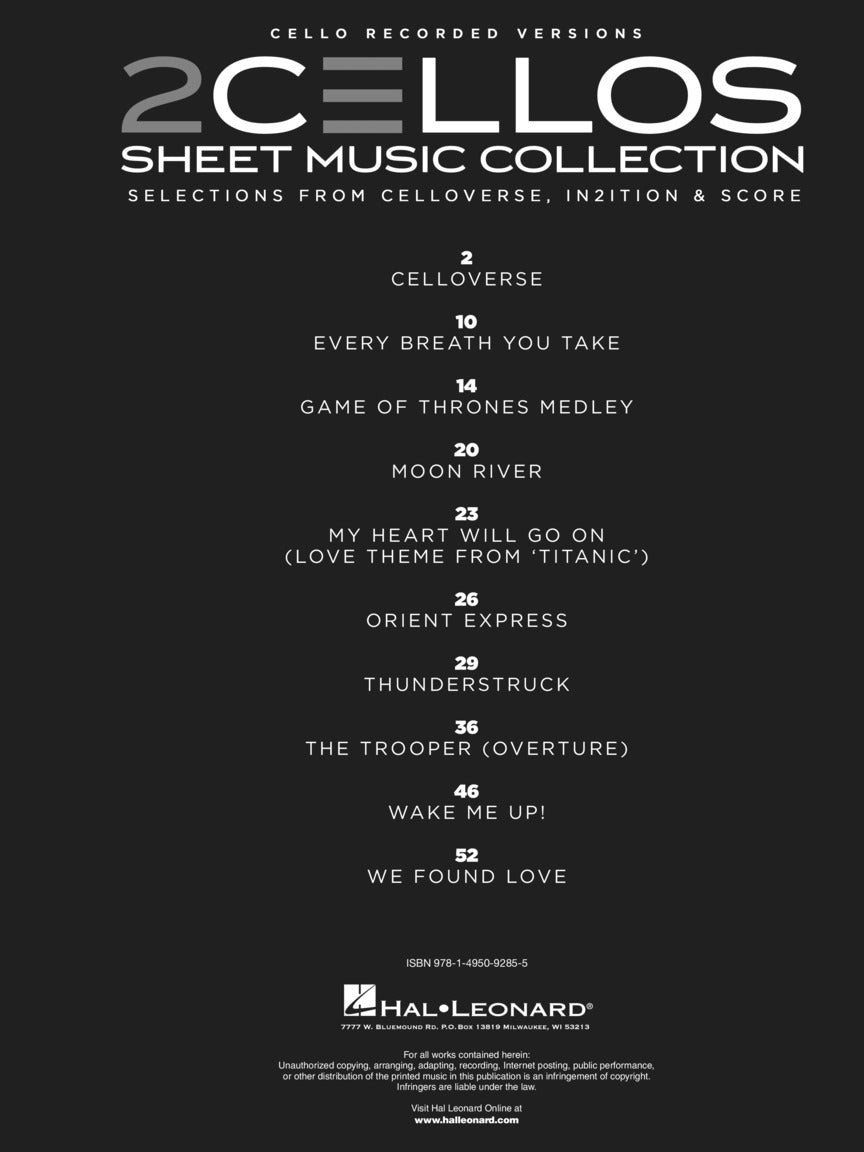 2Cellos - Sheet Music Collection Book