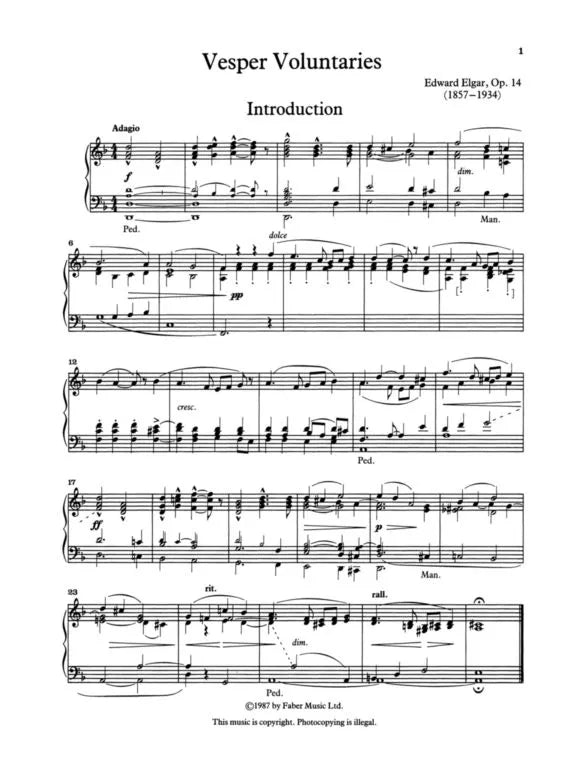 Edward Elgar: Vesper Voluntaries Op.14 for Organ Book