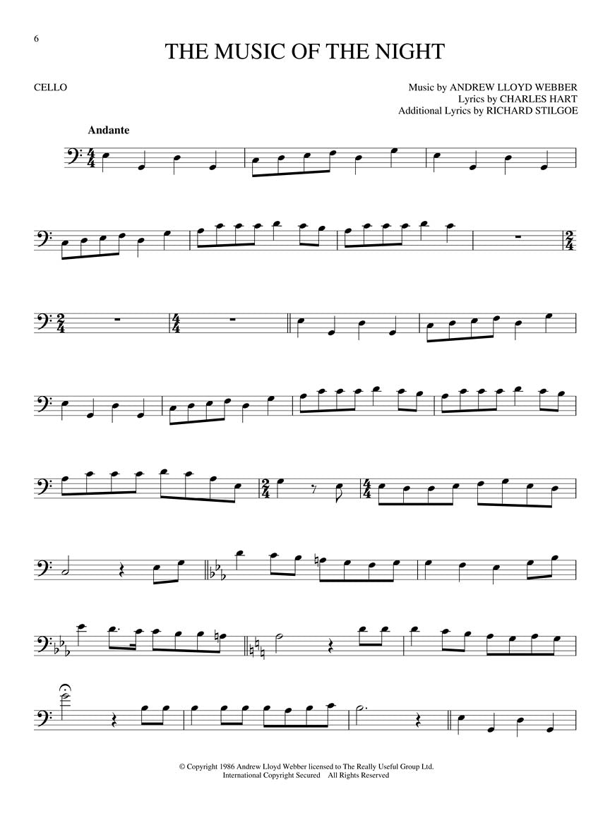Andrew Lloyd Webber- Phantom Of The Opera for Cello Book