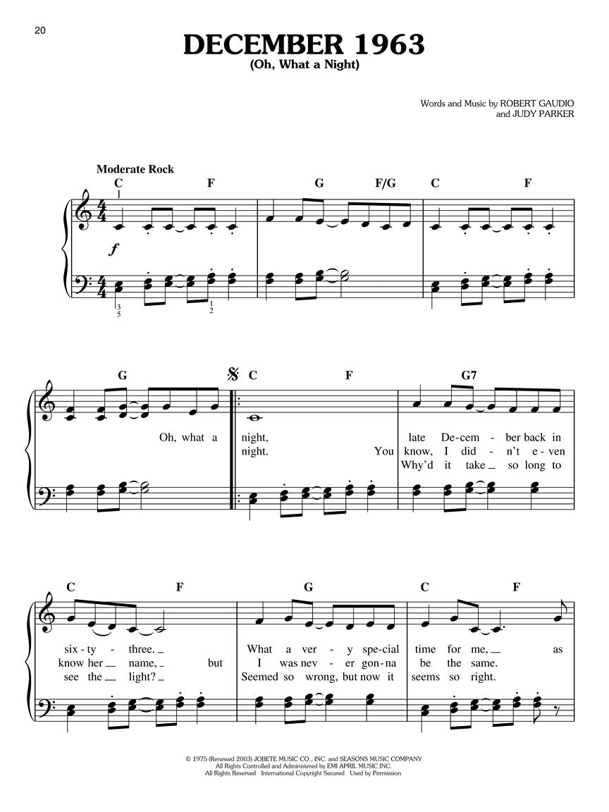 Jersey Boys Easy Piano Vocal Selections
