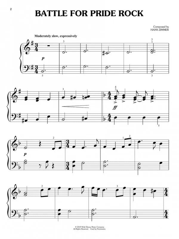 The Lion King New Movie Soundtrack Big Note Piano