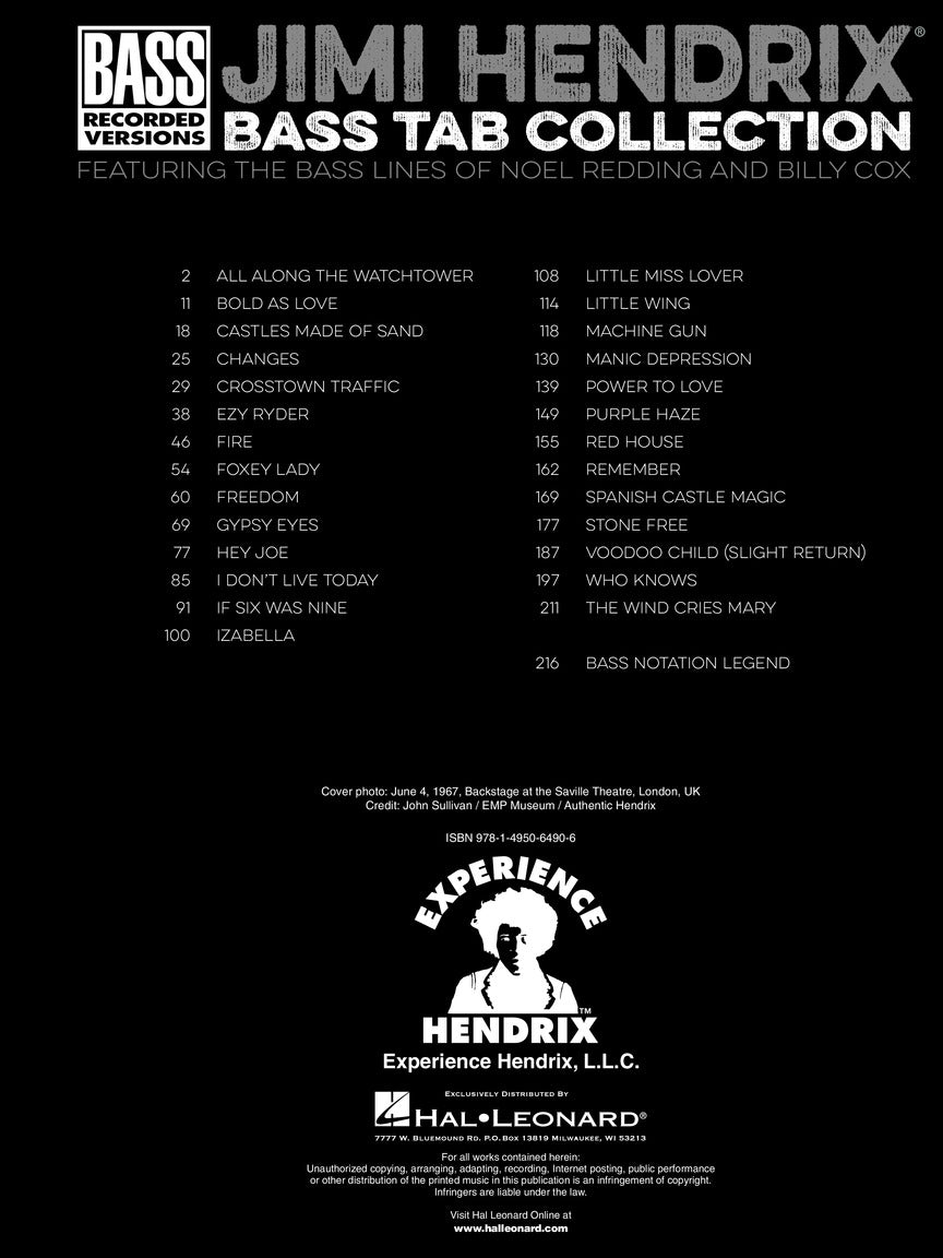 Jimi Hendrix Bass Tab Collection Book (27 Hit Songs)