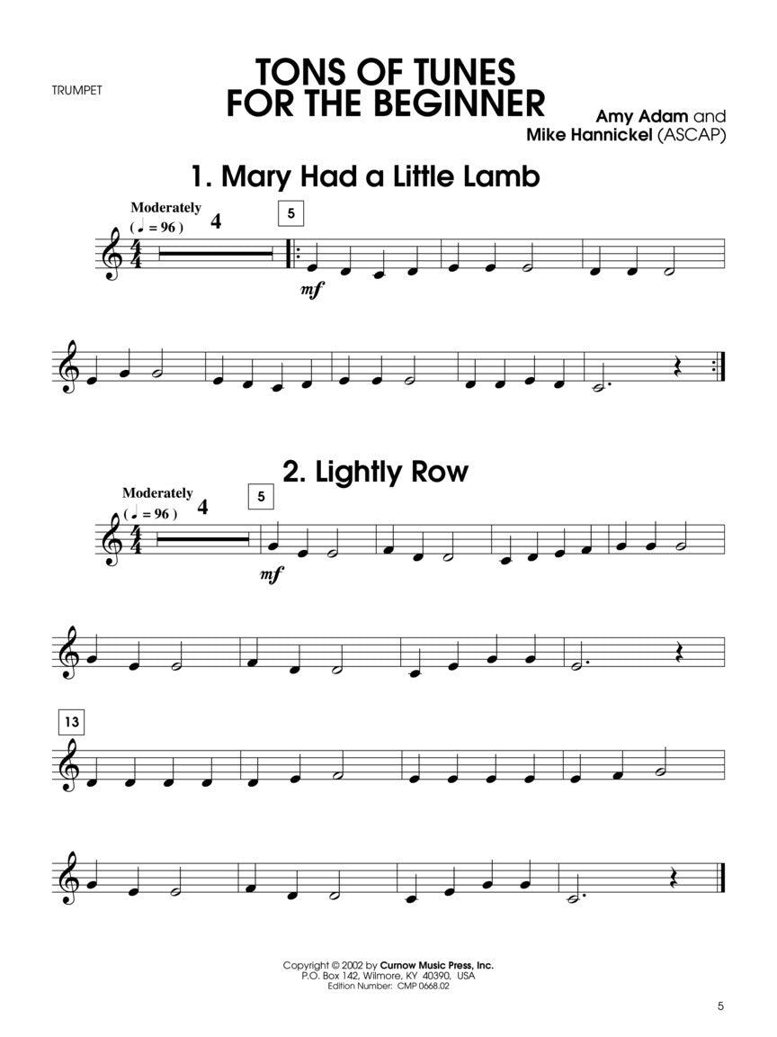Tons Of Tunes For Trumpet Beginners Book/Ola