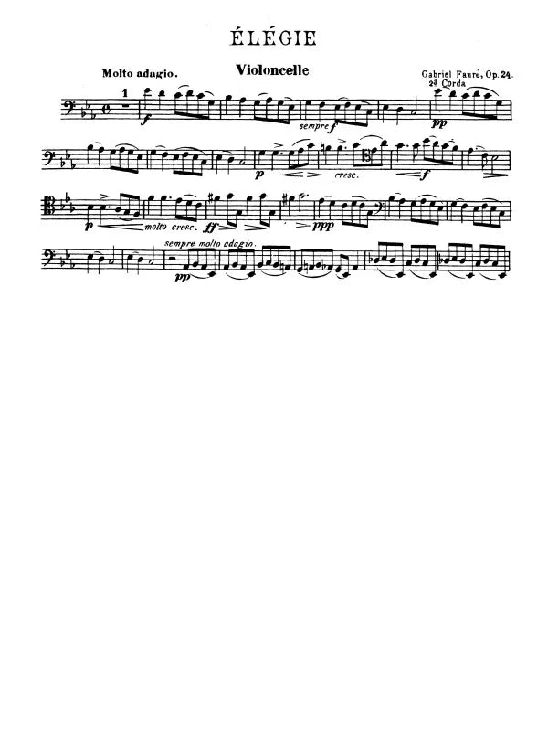 Gabriel Faure - Elegie Op 24 for Cello or Violin and Piano Sheet Music