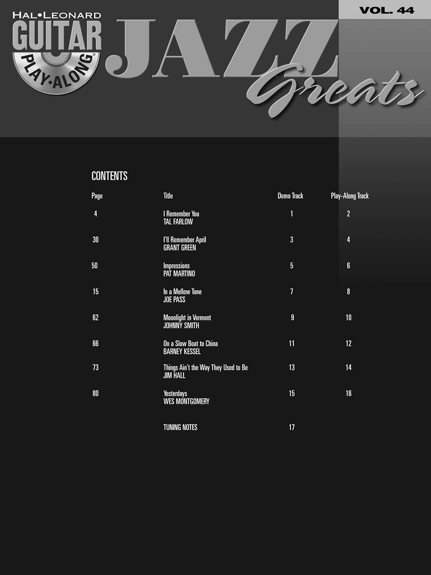 Jazz Greats - Guitar Play Along Volume 44 Book/Cd