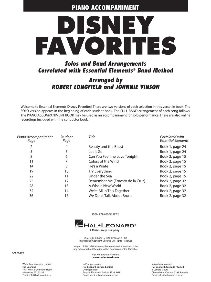 Essential Elements Disney Favorites - Piano Accompaniment Book