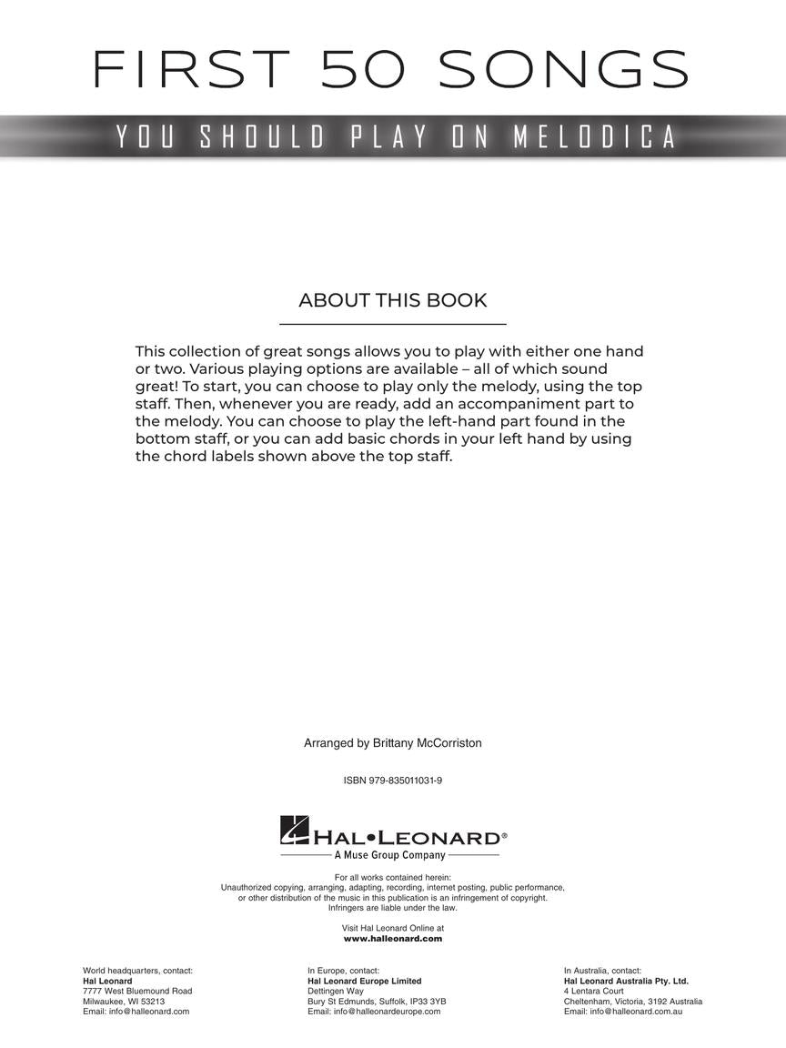 First 50 Songs You Should Play On Melodica Book