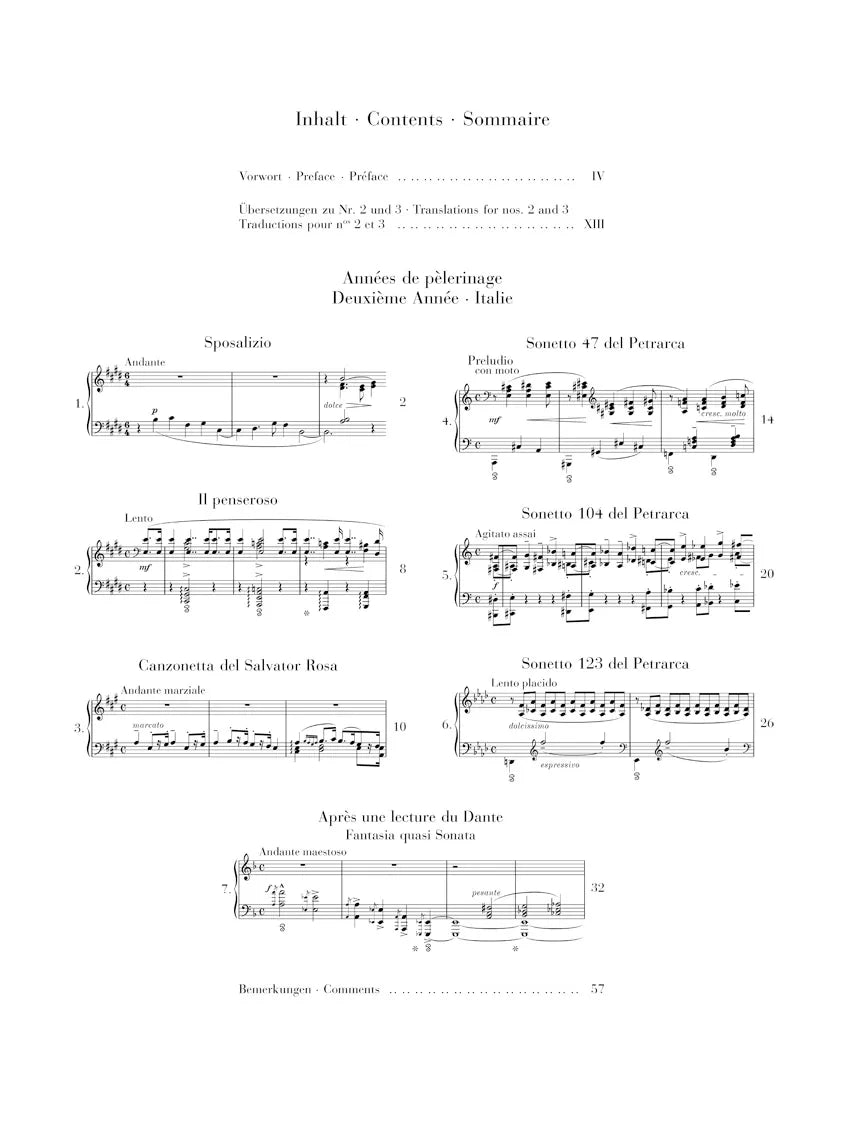 Liszt - Annees De Pelerinage - Piano Book 2 Italy (Urtext Edition)