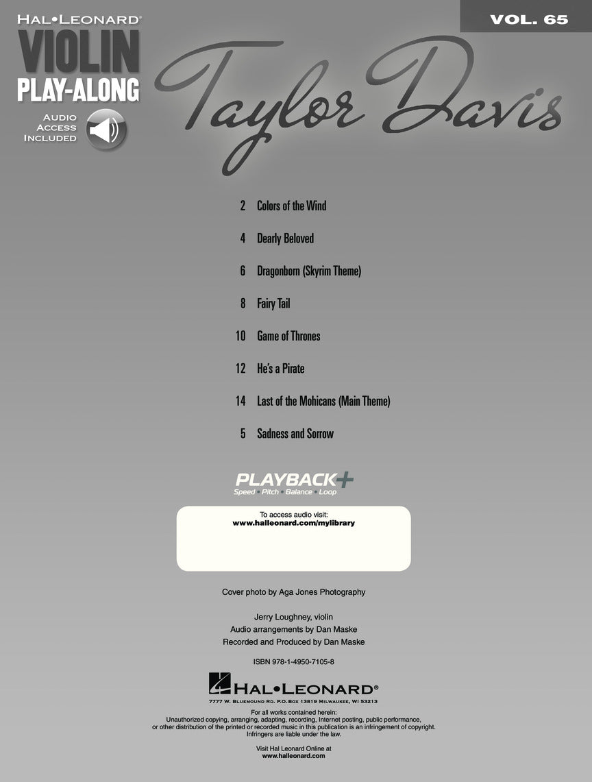Taylor Davis - Violin Play Along Volume 65 Book/Ola