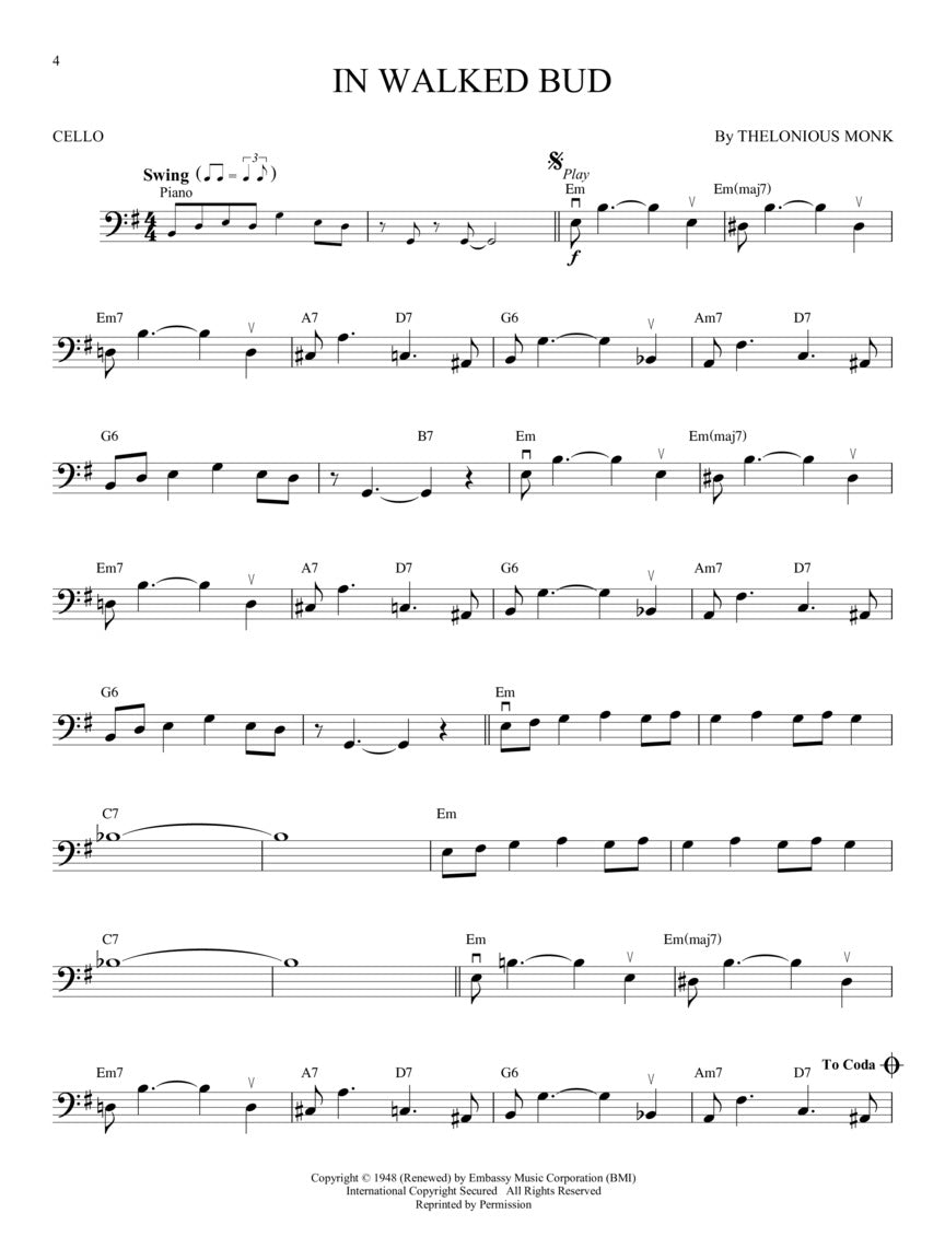 Jazz Classics For Cello Play Along Book/Ola