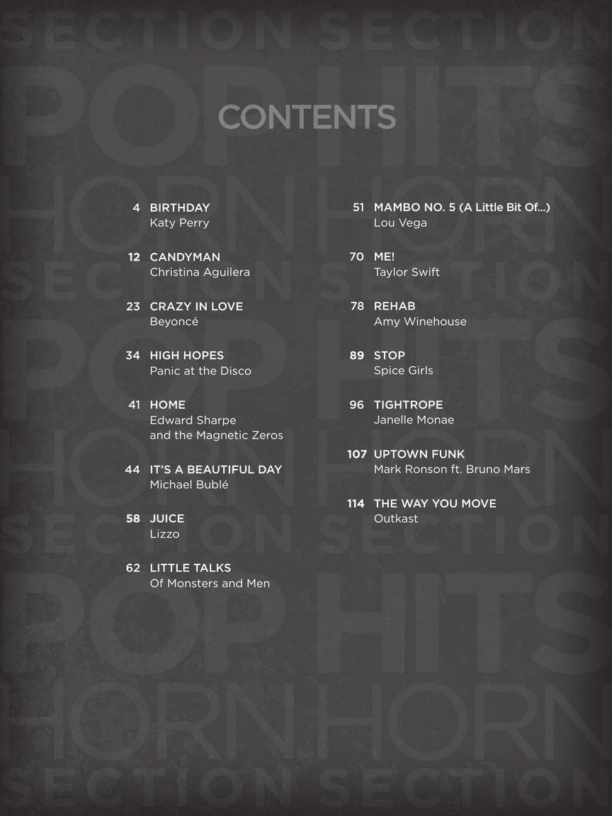 Pop Hits Horn Section Transcribed Scores