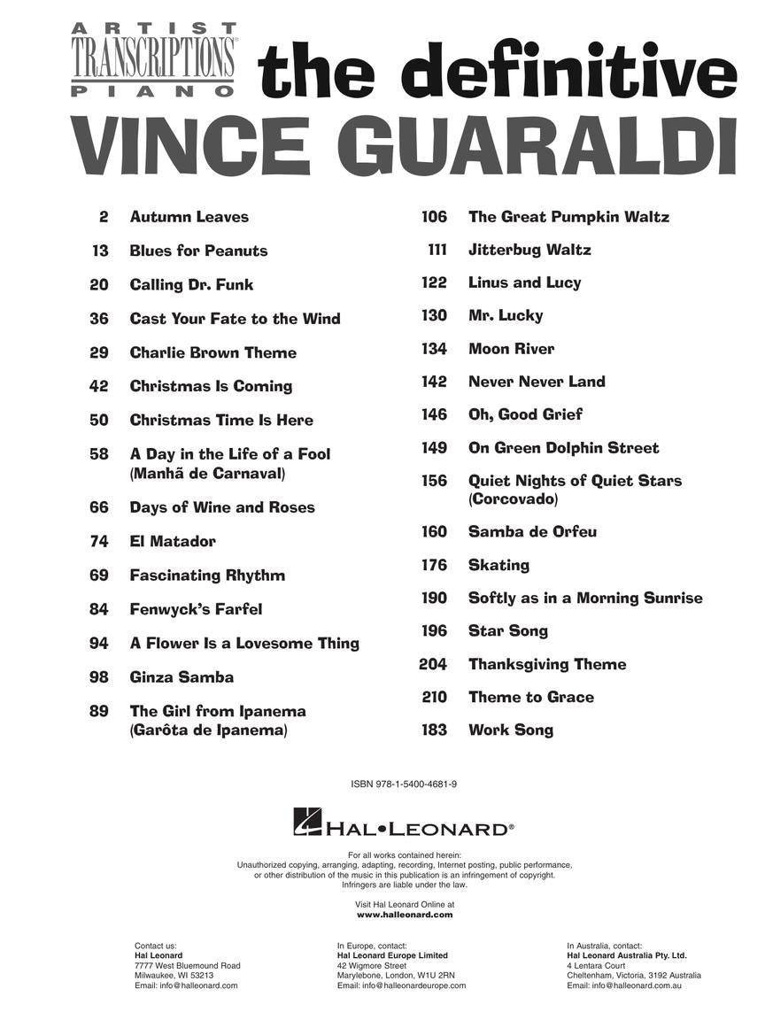 The Definitive Vince Guaraldi Piano Collection Book (31 Songs)