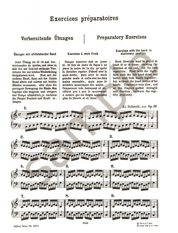 Schmitt - Preparatory Exercises From Opus 16 Piano Book