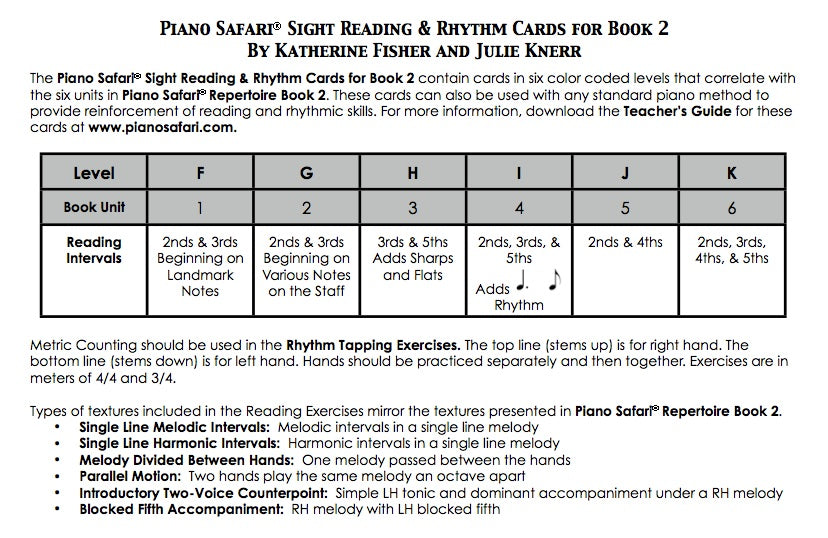Piano Safari - Sight Reading and Rhythm Cards Level 2 Pack