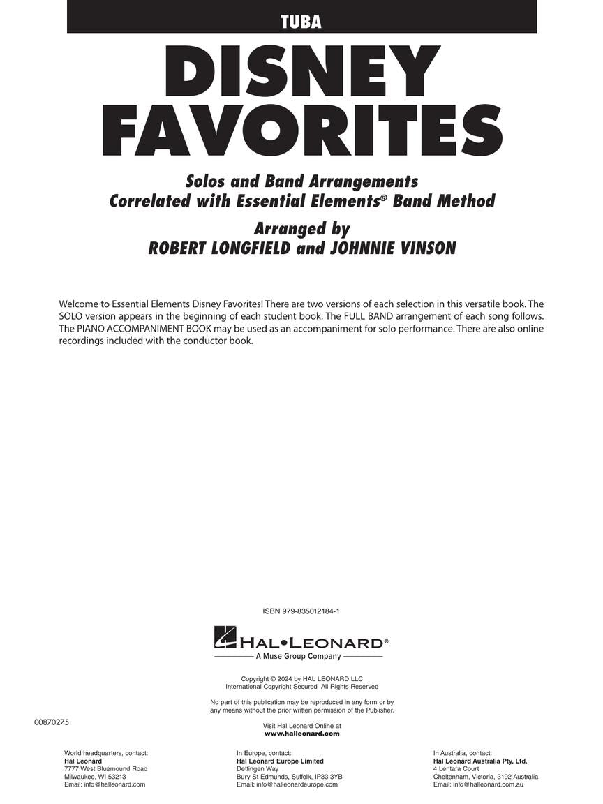 Essential Elements Disney Favorites - Tuba Book/Ola