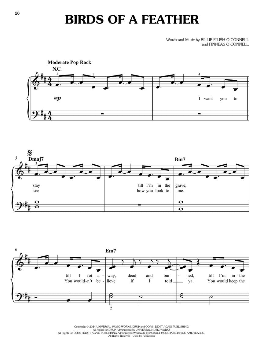 Billie Eilish - Hit Me Hard and Soft Easy Piano Book