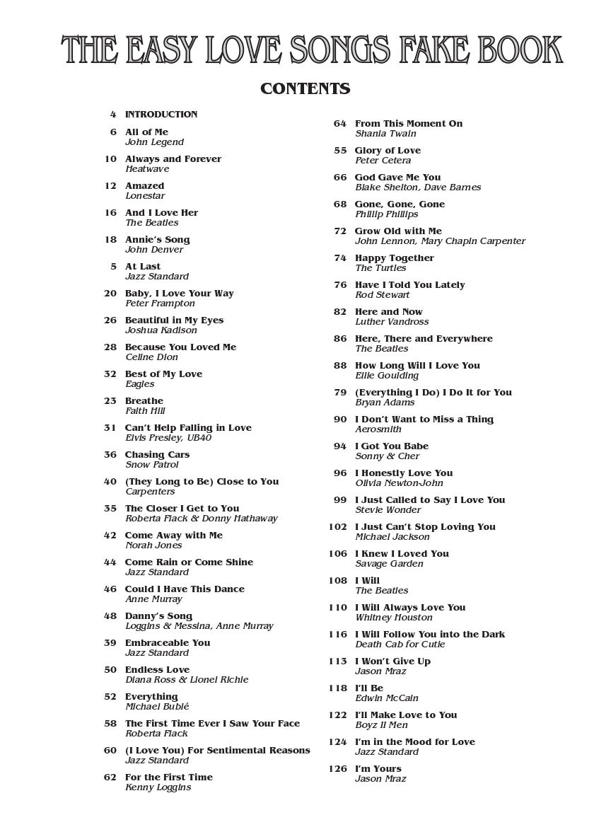 Easy Love Songs Fake Book - For C Instruements (100 Songs)
