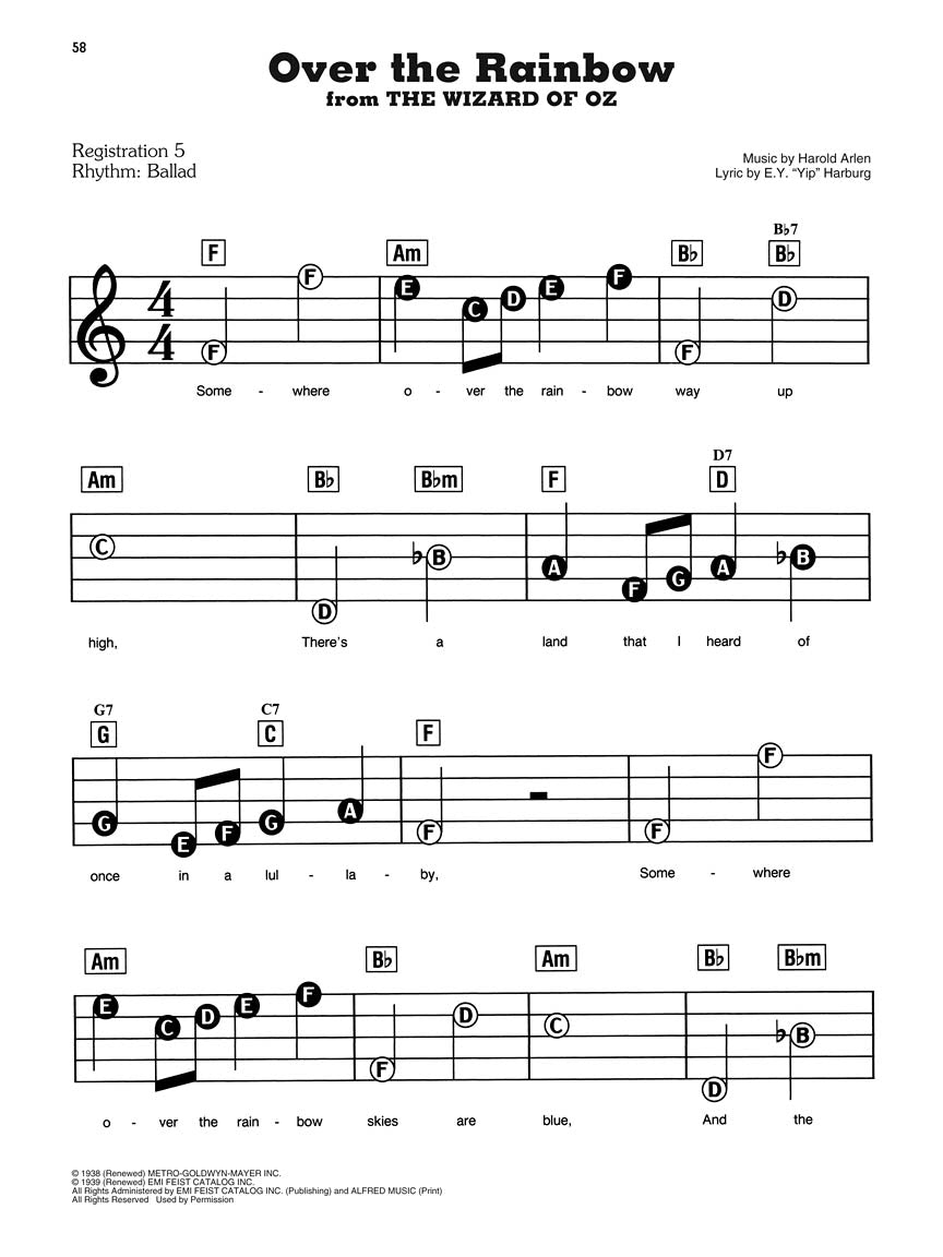 Ez Play Piano Volume 74 Over The Rainbow & 40 More Great Songs Book