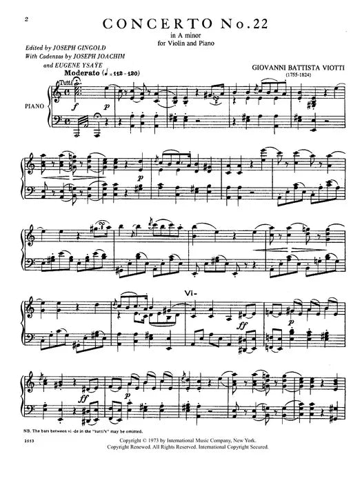 Giovanni Viotti - Violin Concerto No 22 in A Minor Violin with Piano Book
